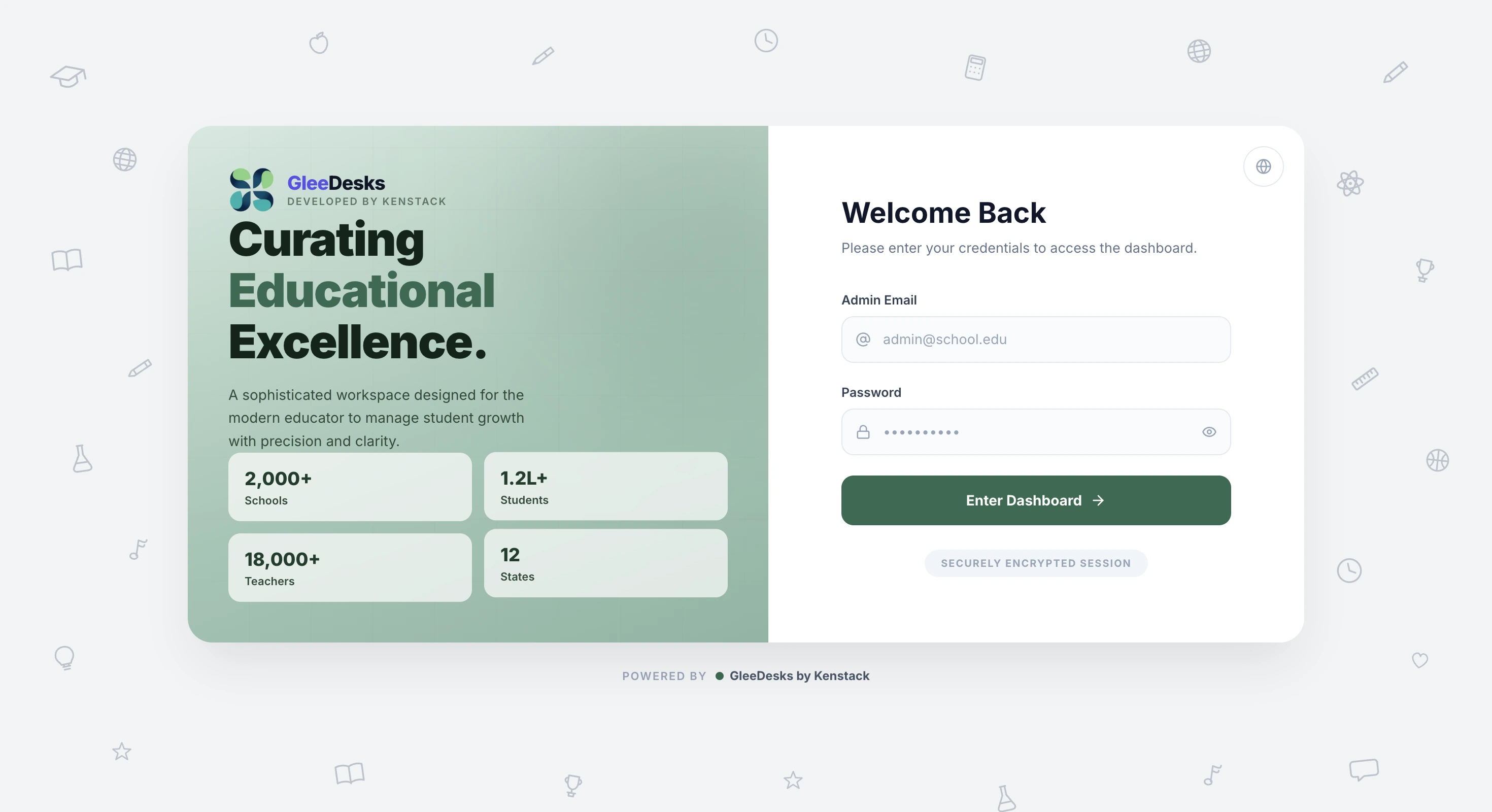 GleeDesks admin login — secure sign-in to the school dashboard